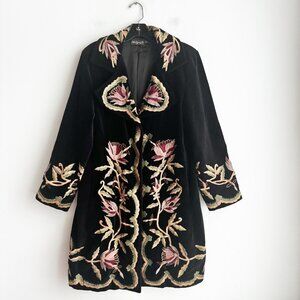 Black Embroidered Velvet Coat - Mahogany